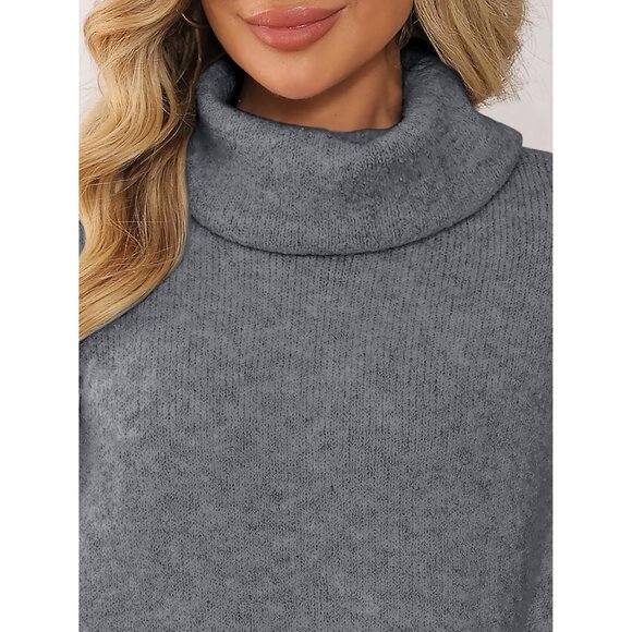 Elegant Grey Turtleneck Sweater - Oversized Fit with Batwing Sleeves for Women - Picture 5 of 6
